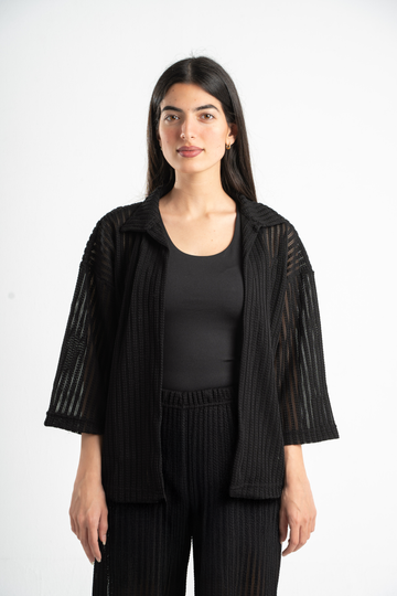 BLACK SEMI SHEER KNITTED TOP