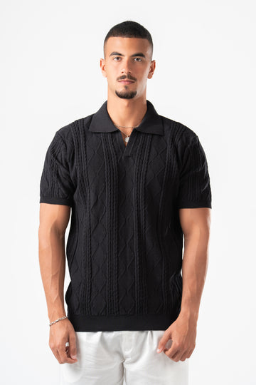 BLACK BRAIDED SHORT SLEEVE POLO