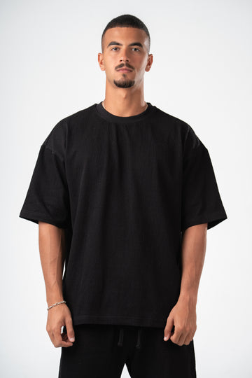 BLACK RIDGED BOX-TEE