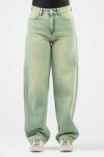 ACID LIME WASH OVERSIZED DENIM PANTS