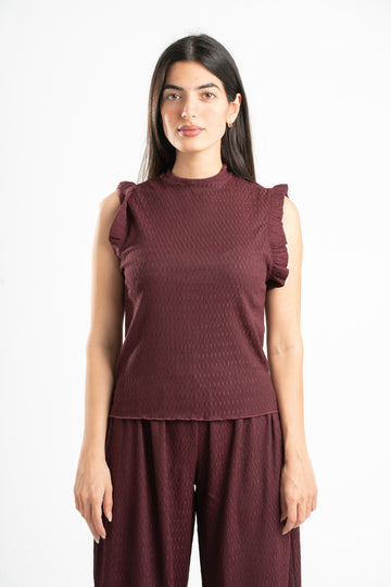BURGUNDY WRINKLED RUFFLED TOP