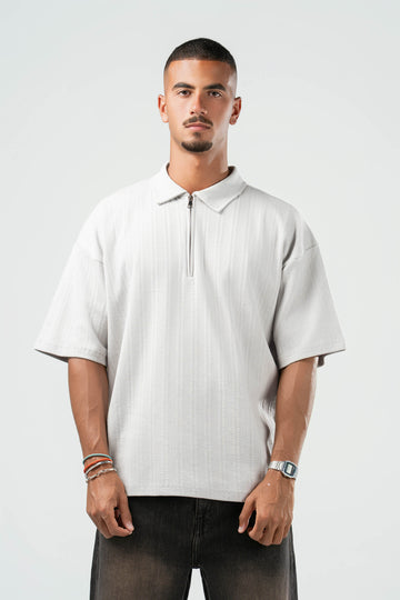 LIGHT GREY ZIP UP COLLAR TEE