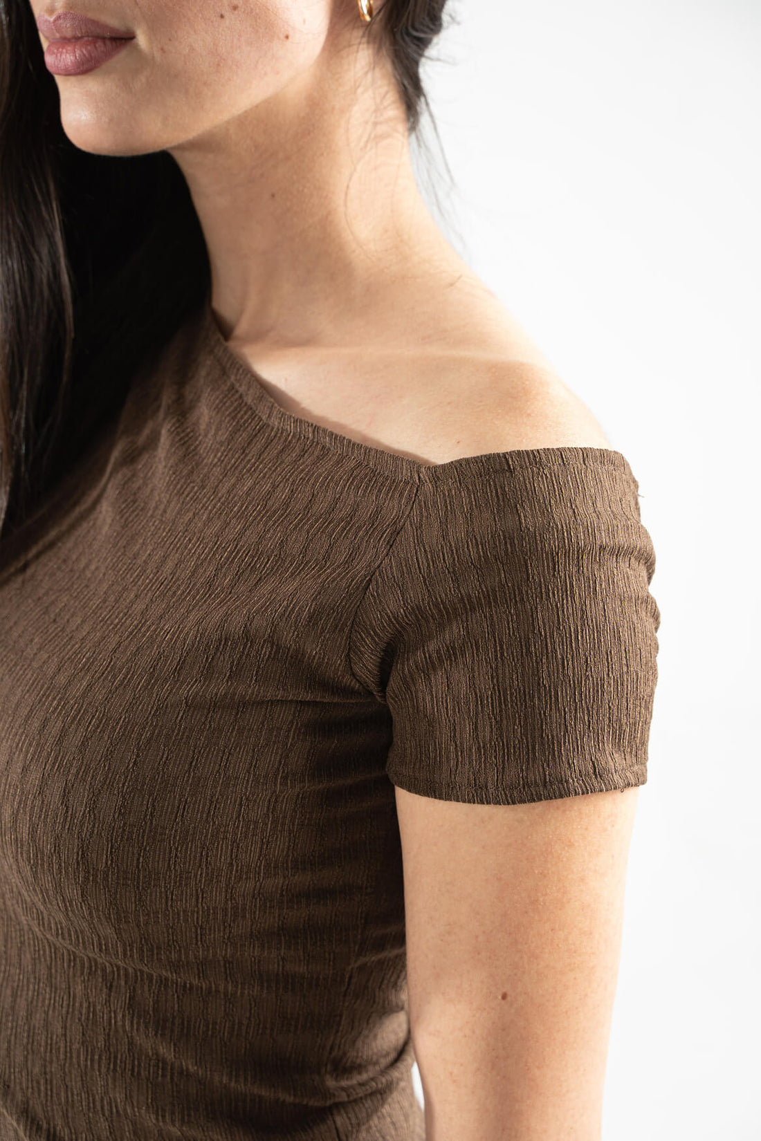 BROWN WRINKLED ASYMMETRICAL TOP