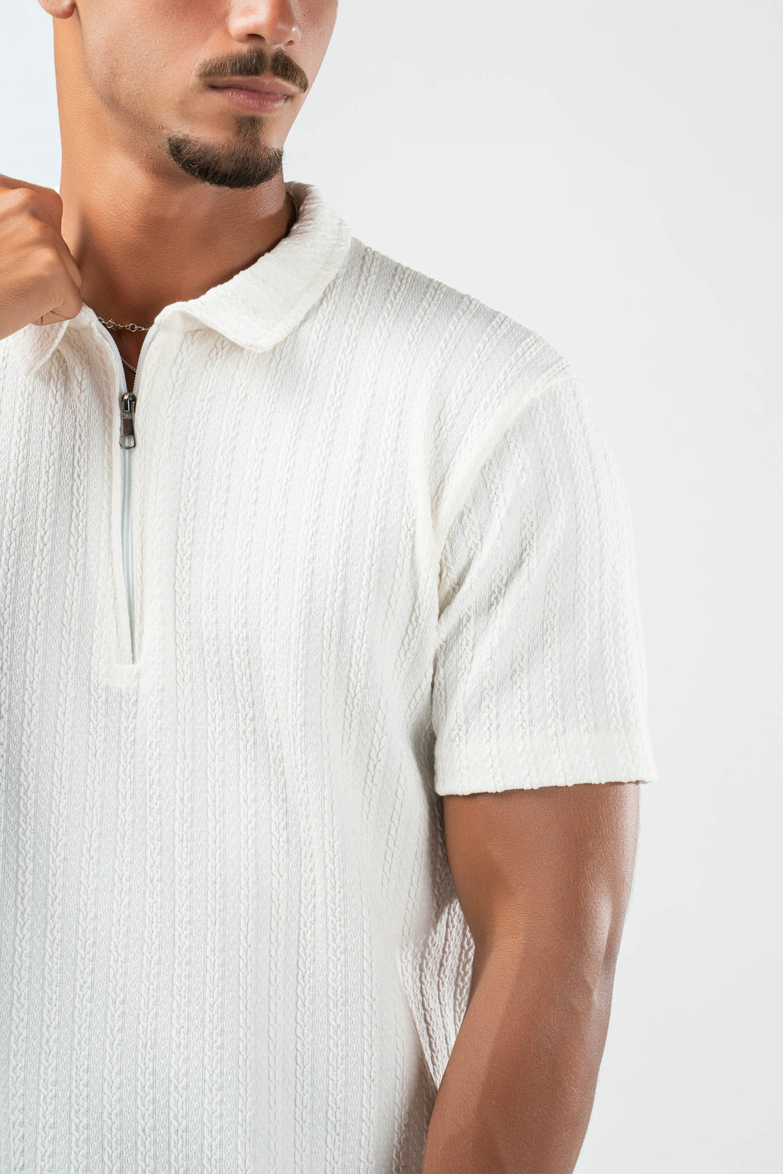 OFF-WHITE BRAIDED TEXTURED ZIP UP