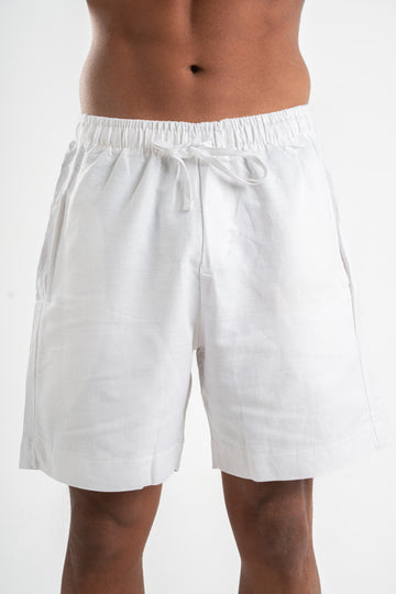 WHITE LOOSE FIT LINEN BLEND SHORT 021