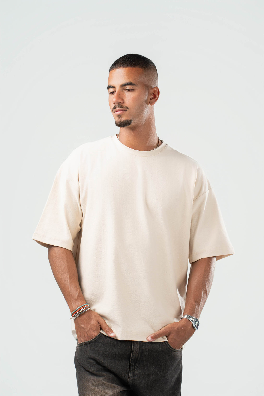 LIGHT BEIGE DUSTY BOX-TEE