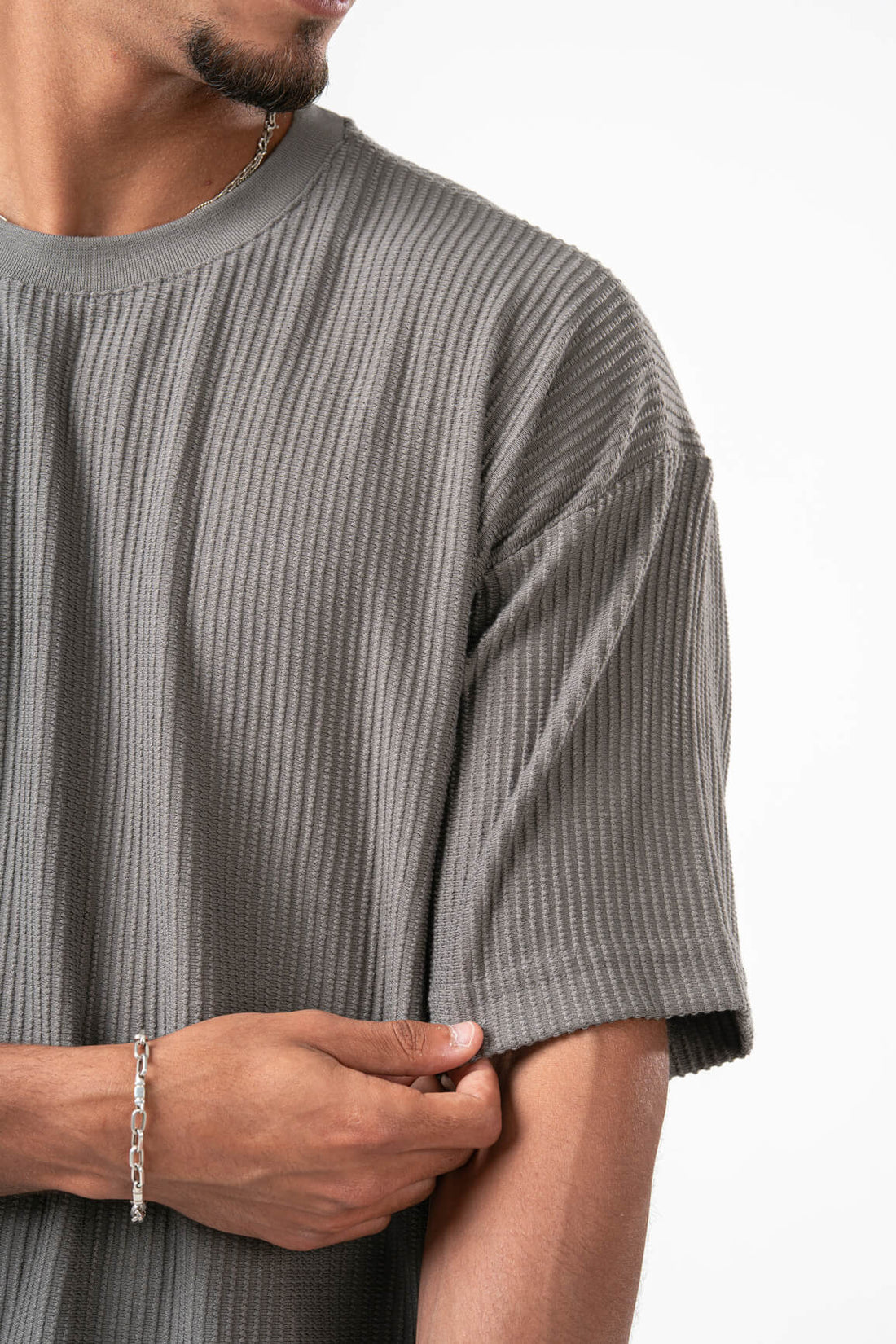 GREY MINIMAL RIBBED BOX-TEE