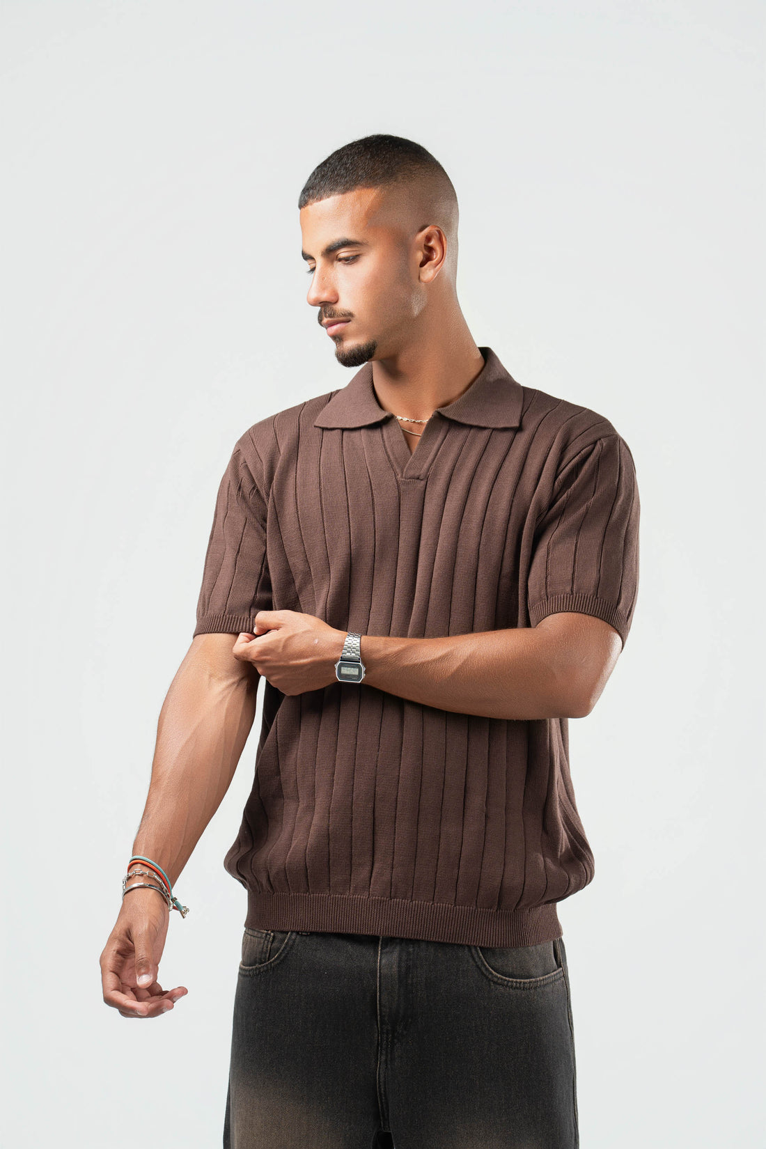 DARK BROWN EASY LINES KNIT POLO