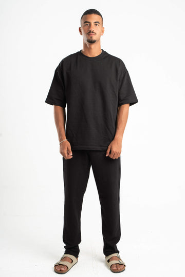 BLACK WAFFLE WEAVE PANTS
