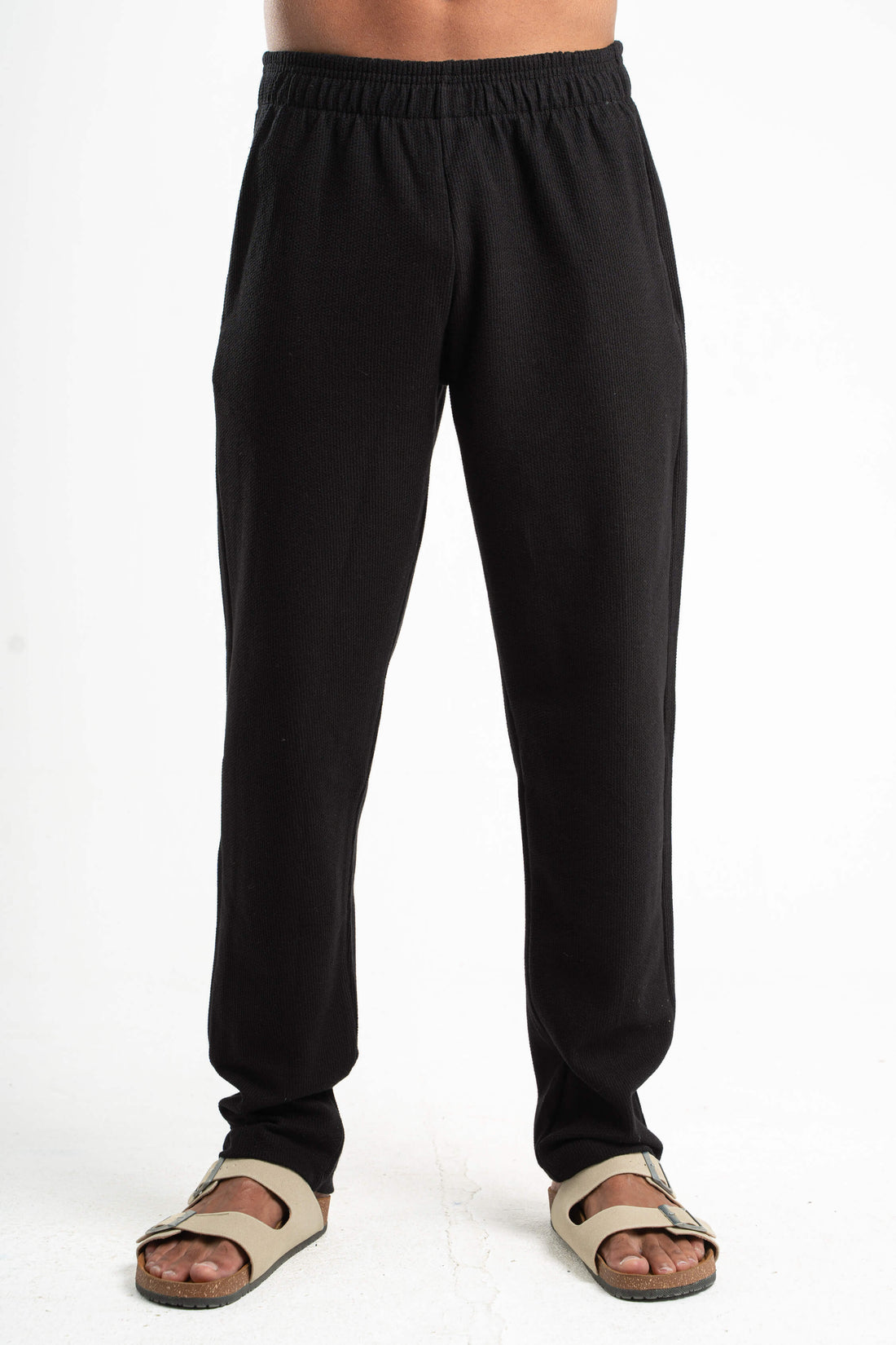 BLACK WAFFLE WEAVE PANTS