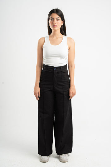 BLACK CLEAN CUT WIDE-LEG PANTS