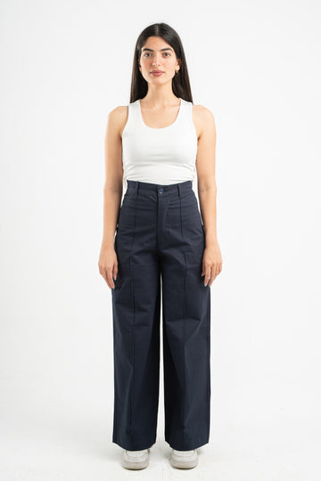 NAVY BLUE CLEAN CUT WIDE-LEG PANTS