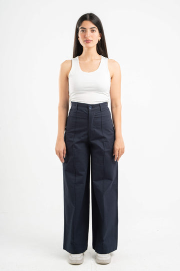 NAVY BLUE CLEAN CUT WIDE-LEG PANTS