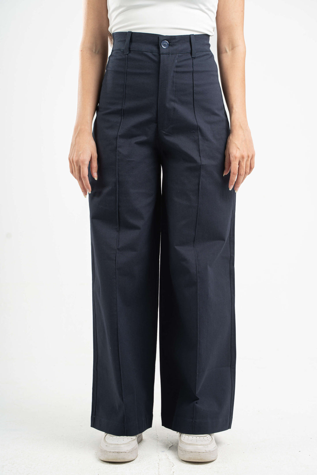 NAVY BLUE CLEAN CUT WIDE-LEG PANTS