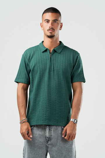 DARK GREEN BRAIDED TEXTURED ZIP UP