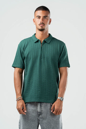 DARK GREEN BRAIDED TEXTURED ZIP UP