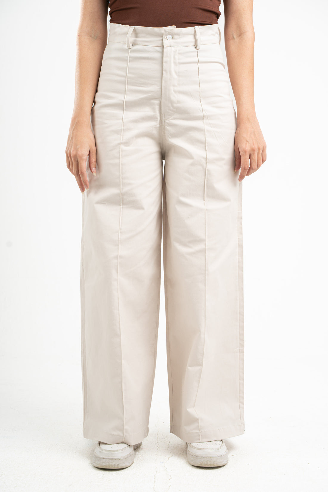 BEIGE CLEAN CUT WIDE-LEG PANTS