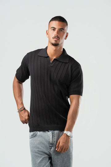 BLACK EASY LINES KNIT POLO