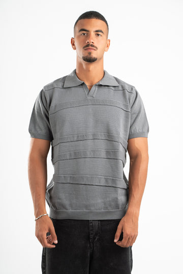GREY RAW LINES KNIT POLO