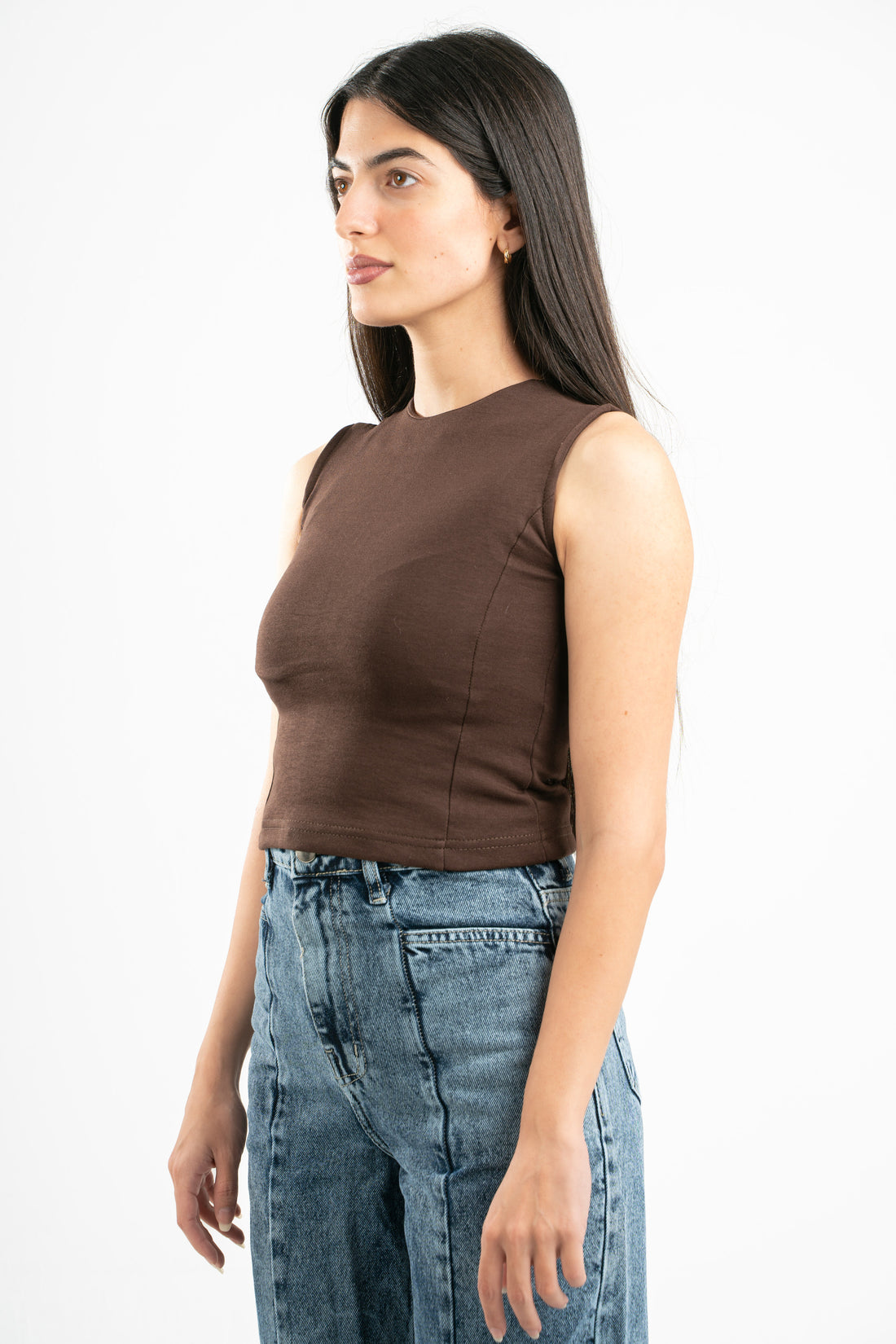 BROWN SLEEVELESS FITTED TOP
