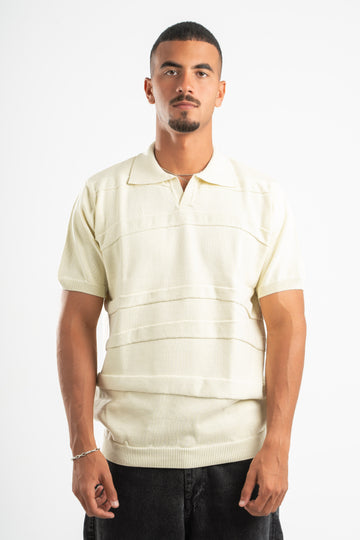 CREAMY RAW LINES KNIT POLO