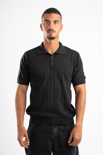 BLACK RIBBED KNIT POLO 09