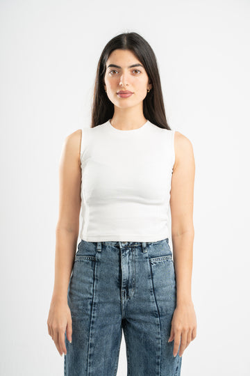 OFF-WHITE SLEEVELESS FITTED TOP