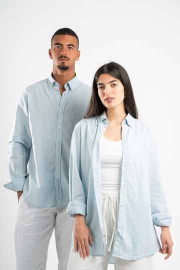 SKY-BLUE LINEN SHIRT
