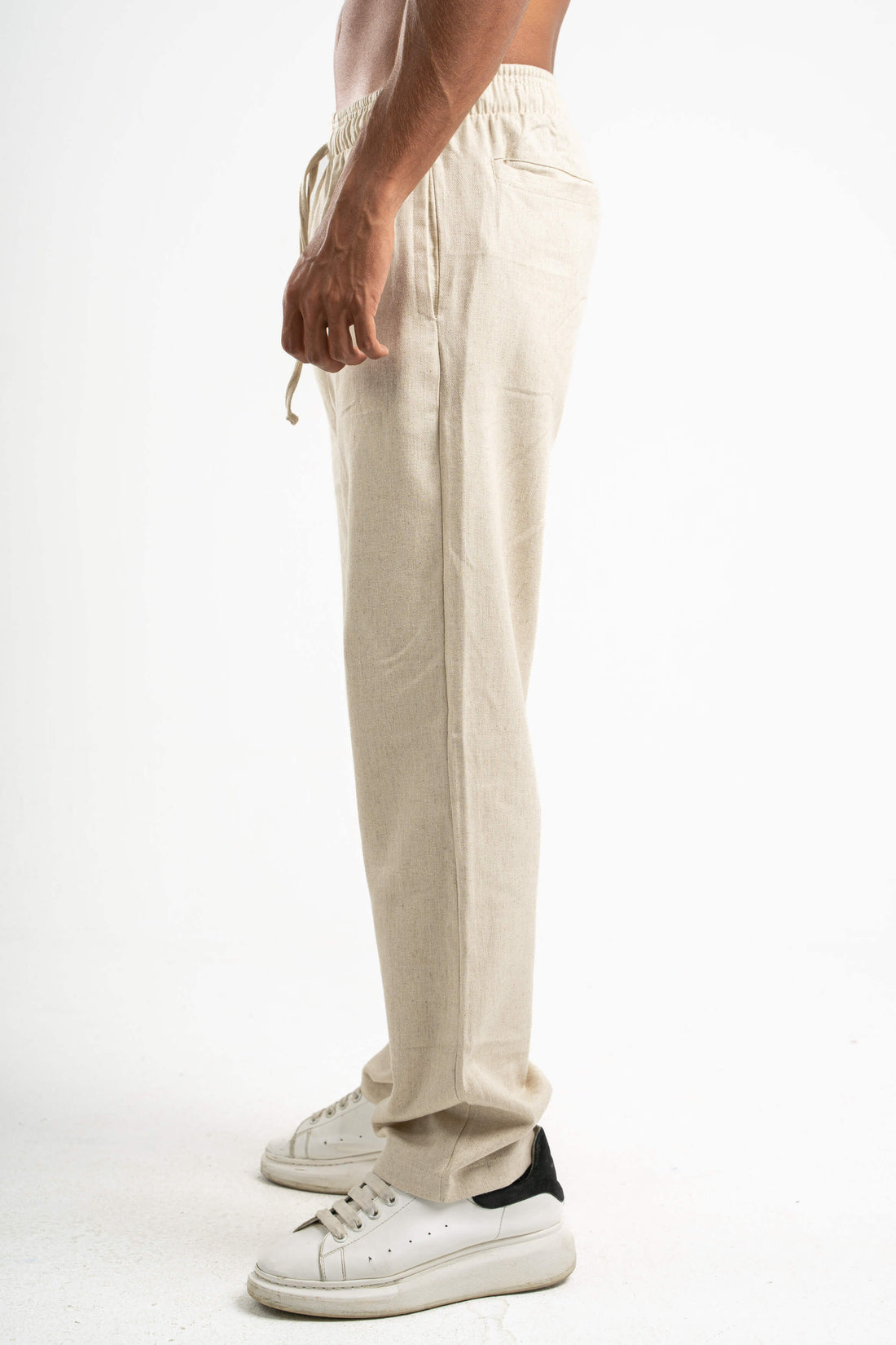 BEIGE REGULAR FIT LINEN PANTS