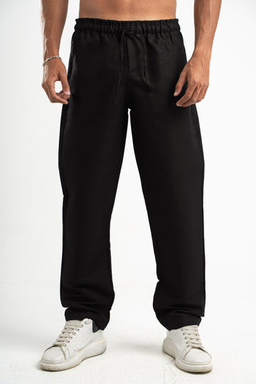 BLACK REGULAR FIT LINEN PANTS