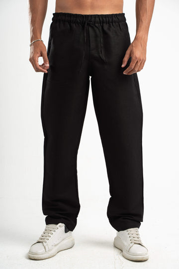 BLACK REGULAR FIT LINEN PANTS