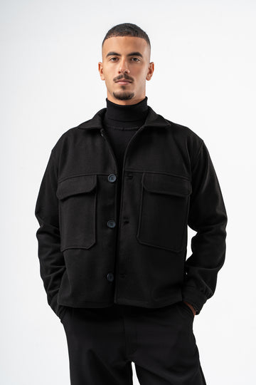 MEN BLACK WOOL SHORT COAT