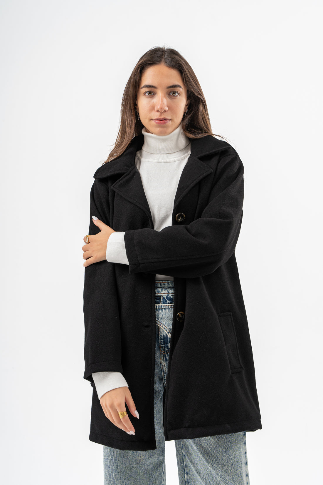 WOMEN BLACK WOOL COAT