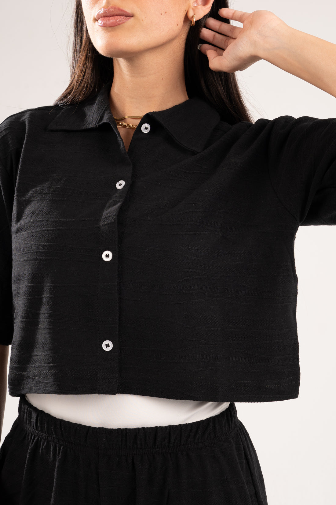 BLACK WAVE TEXTURED SHIRT
