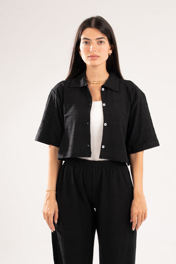 BLACK WAVE TEXTURED SHIRT