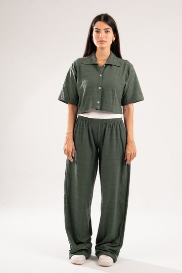 DARK GREEN WAVE TEXTURED PANTS