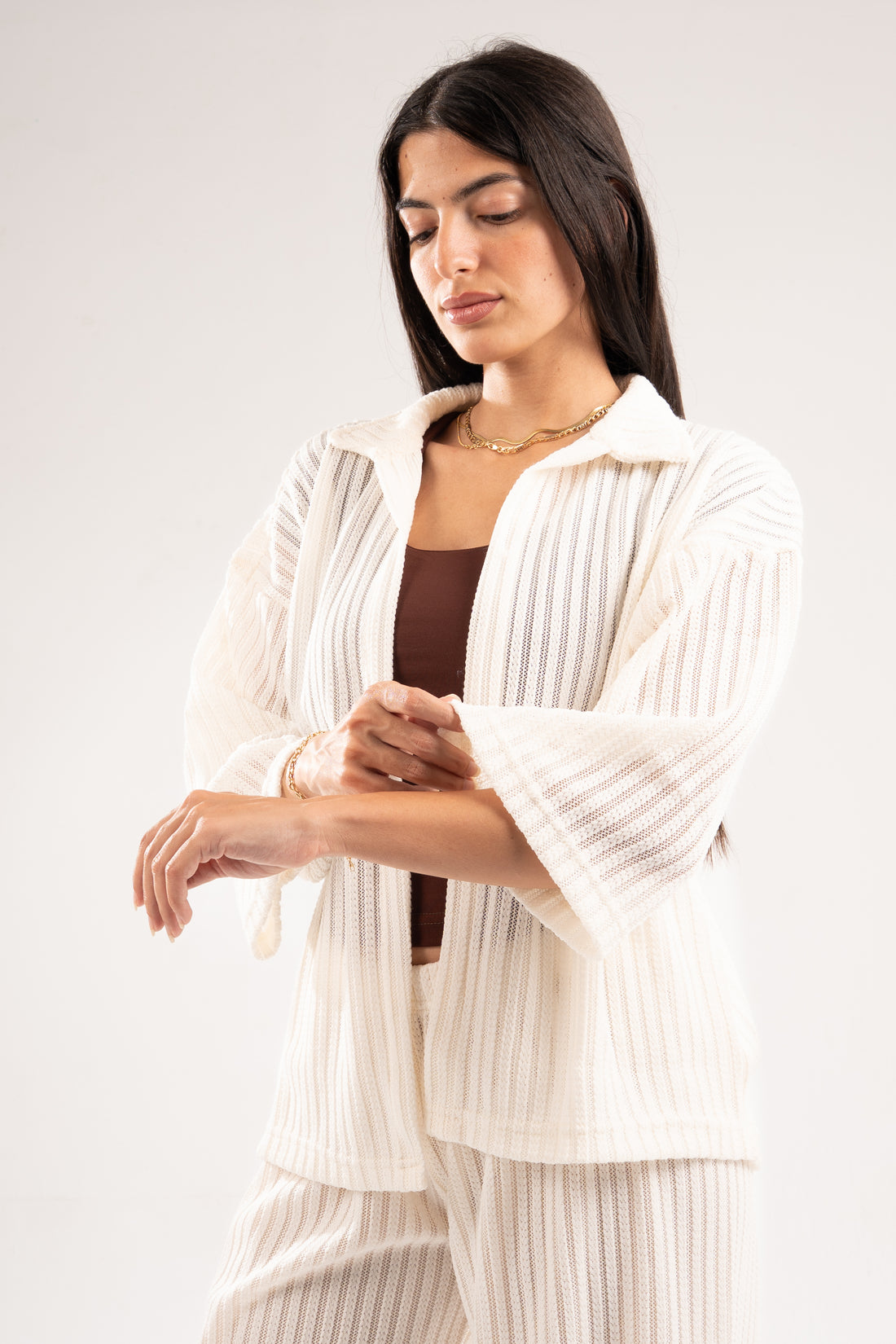 OFF-WHITE SEMI SHEER KNITTED TOP