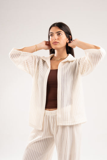 OFF-WHITE SEMI SHEER KNITTED TOP