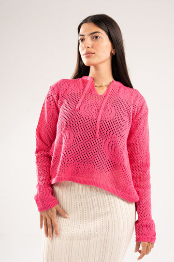 HOT PINK BREEZE CROCHET STRING TOP