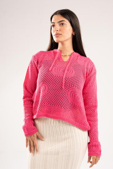 HOT PINK BREEZE CROCHET STRING TOP