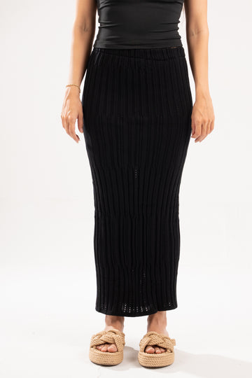 BLACK EVERYDAY LONG KNIT SKIRT