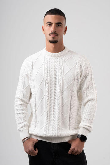 OFF-WHITE BRAIDED KNIT PULLOVER