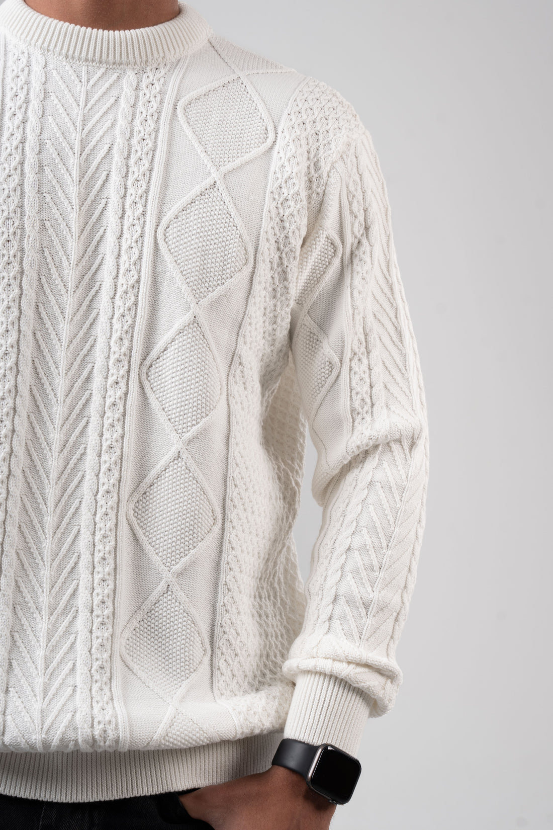OFF-WHITE BRAIDED KNIT PULLOVER