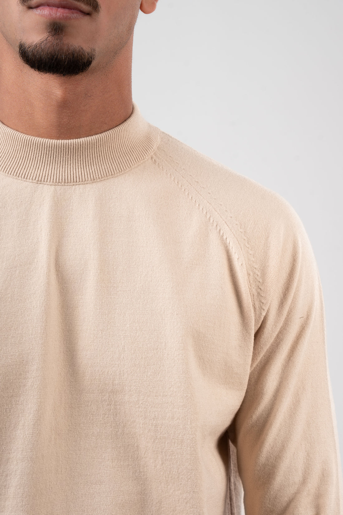 BEIGE HALF COLLAR KNITTED PULLOVER