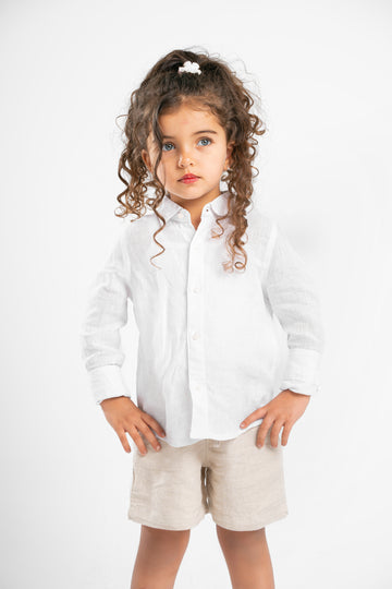 BEIGE LITTLE ONES LINEN SHORT