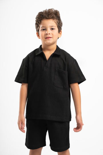 BLACK LITTLE ONES RIDGED BOX-TEE