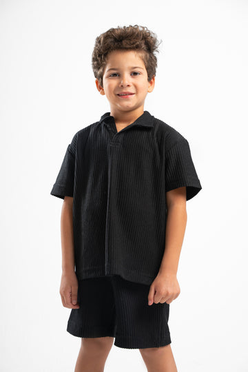 BLACK LITTLE ONES MINIMAL RIBBED BOX-TEE