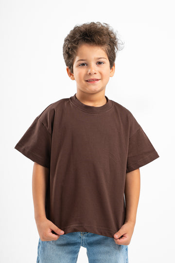 DARK BROWN LITTLE ONES SUMMER MELTON BOX-TEE