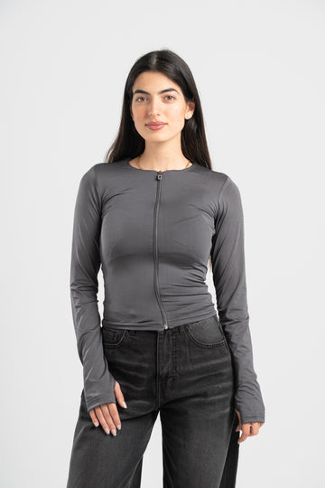 DARK GREY FULL-ZIPPER TOP