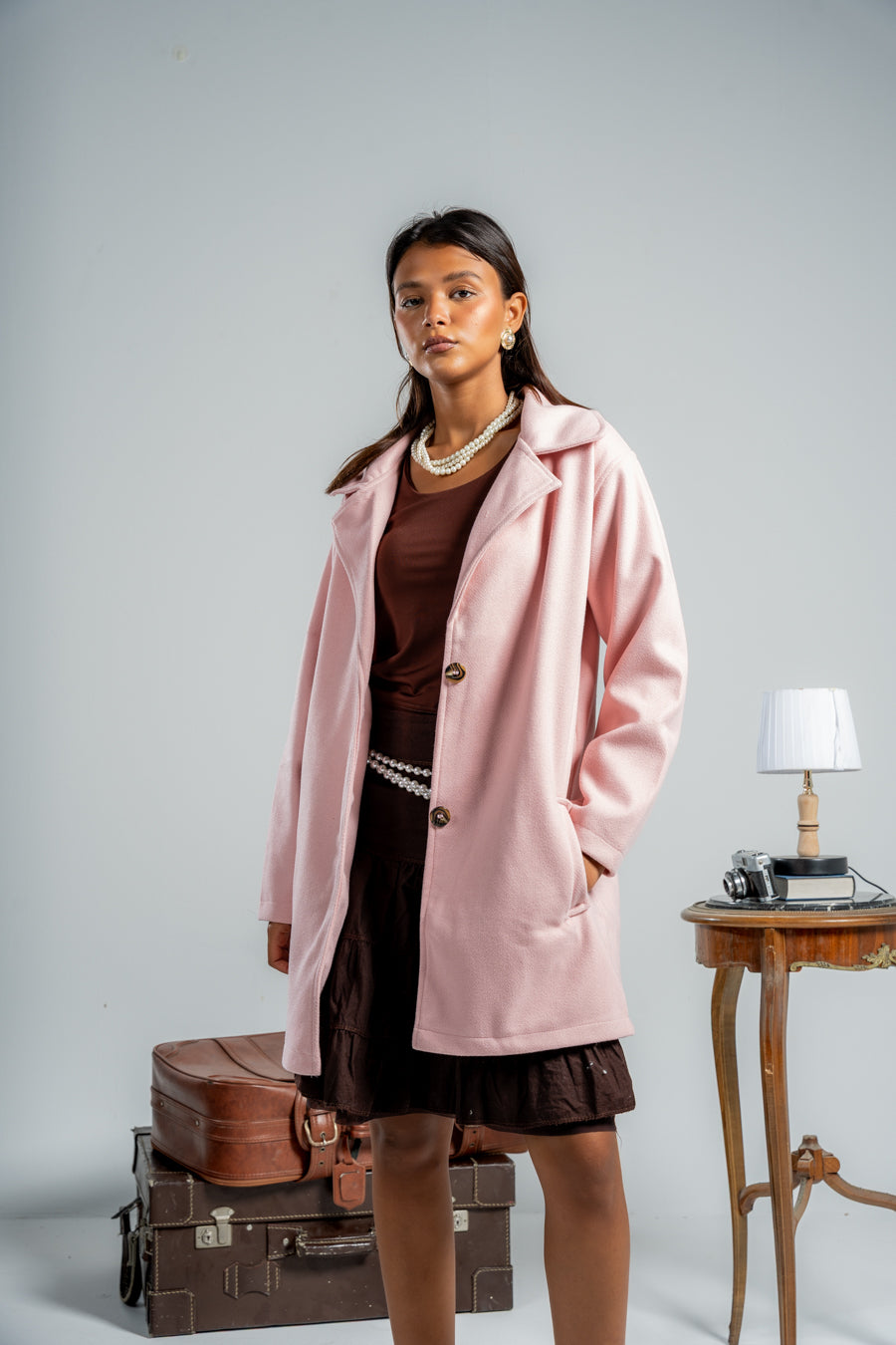 WOMEN PINK WOOL COAT